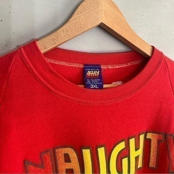 Vintage |  Naughty but Nice Festive Christmas Ugly Sweater crewneck red - 3XL - Picture 5 of 6